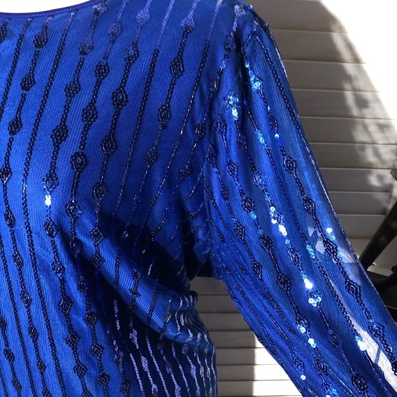 Bob Mackie Wearable Art Sequined Mesh Tunic Dress Royal Blue 3X - Picture 6 of 11